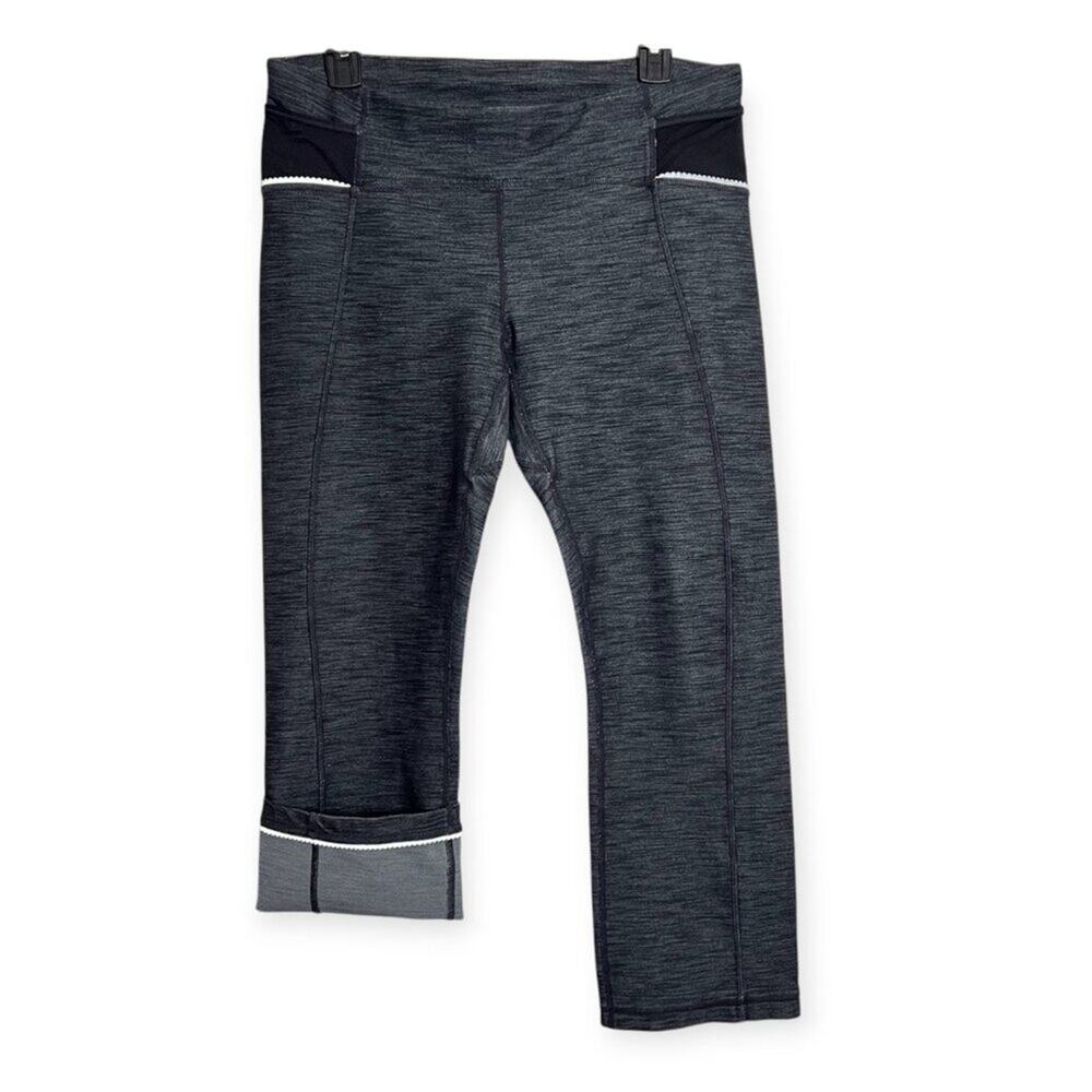 Lululemon Ride On Crop Leggings Gray Button Ankle Capri Size 10 Athletic Pants